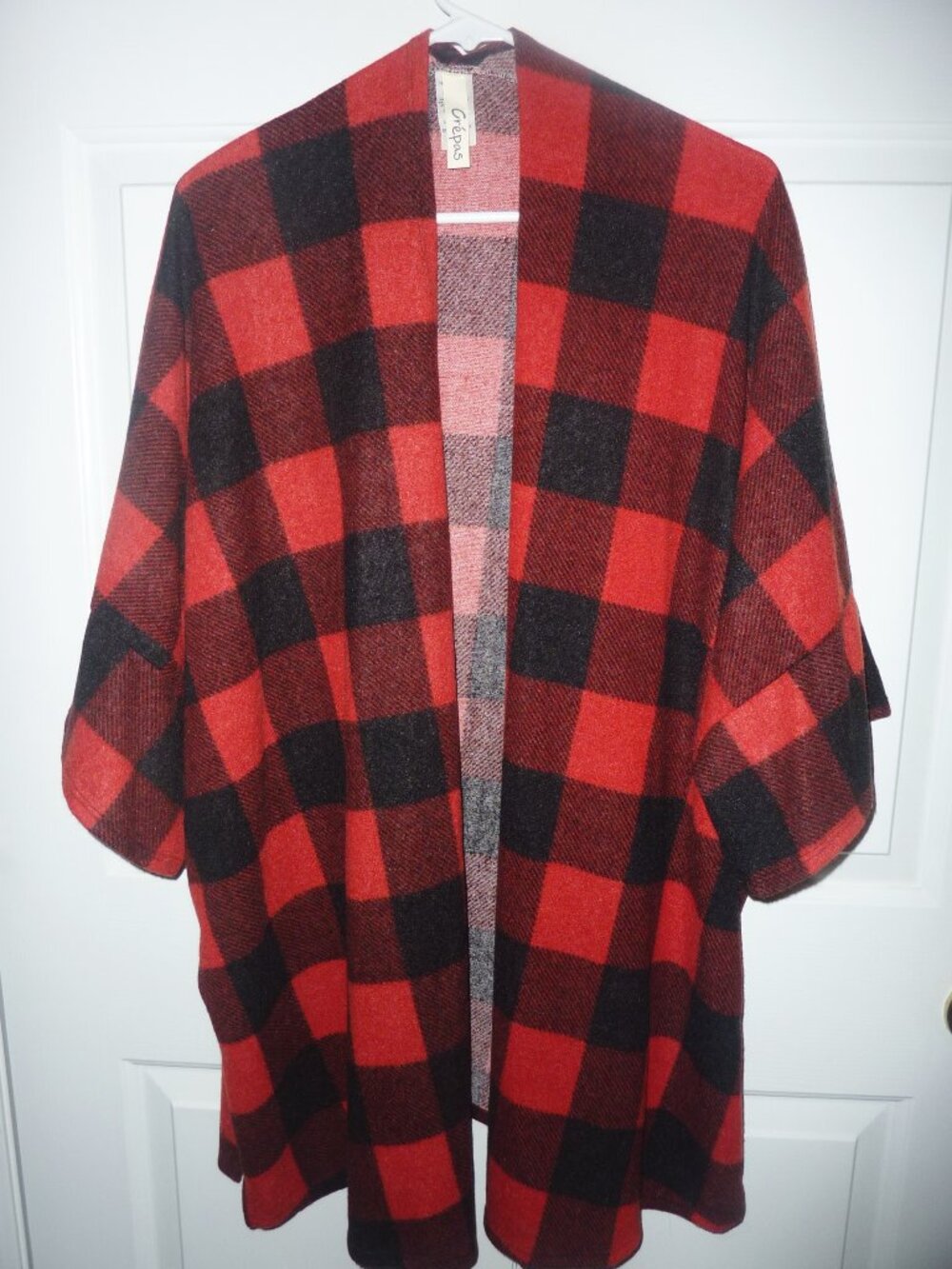 NEW Crepas Red & Black Buffalo Check Mid Length Cardigan 3X